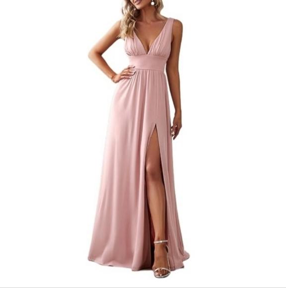 Ever Pretty Dresses & Skirts - NWT Ever Pretty Light Pink Empire Waist Long Gown Maxi Dress With Leg Slit Sz 6